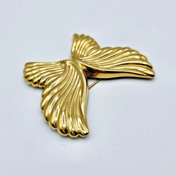 Vintage Butterfly Brooch Angel Wings Art Deco Metal Gold Tone Estate Jewelry Pin - Picture 7 of 10